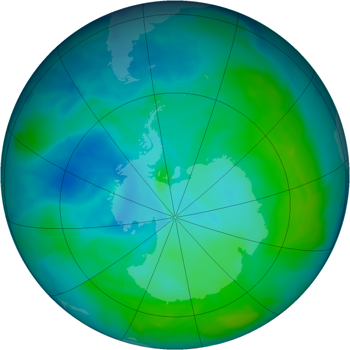 Antarctic ozone map for 22 January 2013